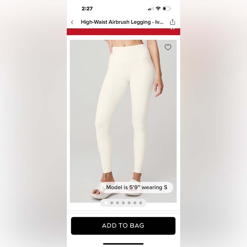 Alo airbrush full length size XS ivory leggings NWOT